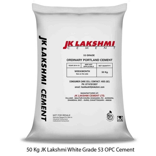 JK Lakshmi (Non-Trade) OPC-53 Cement - Powder Form, 50 Kg HDPE Sack Bag | Extra Rapid Hardening, Silicate Raw Material, Grey Color, 43 & 53 Strength Grades