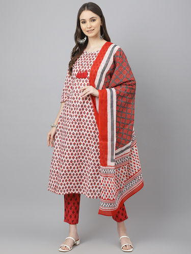 Women Kurta Set - Color: Rad & White