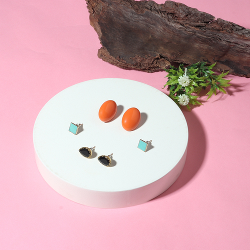 Orange Round Stud Earrings