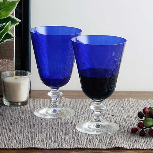 Bohemia Crystal Bella Engraved Red Wine Glass Set 350Ml Set Of 6 Dark Blue Capacity: 350 Milliliter (Ml)