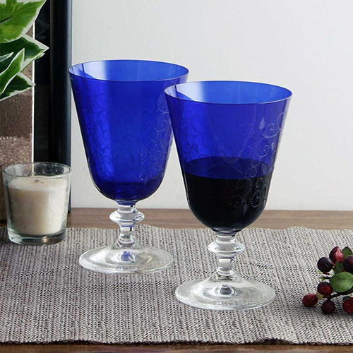 bohemia crystal Bella Engraved Red Wine Glass Set 350ml Set of 6 Dark Blue