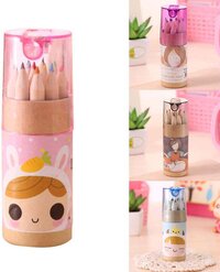 12 COLOURING PENCILS KIDS SET PENCILS SHARPENER MINI DRAWING COLORED PENCILS WITH SHARPENER (7957)