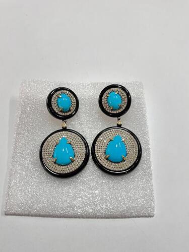 Arizona Turquoise with diamond and black onyx earrings with gold and silver