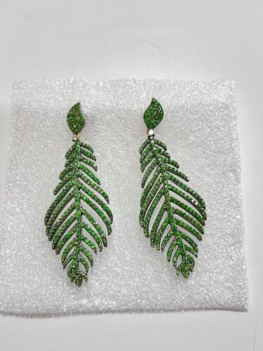 Emerald and Diamond Leaf Earrings with Gold and Silver