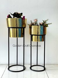 High Quality Planter Set Of 2 In Iron With Gold Plated Finish For Interiors - Bottom Diameter: 8 Inch (In)