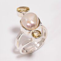 Baroque Pearl With Cut Gemstone 925 Sterling Silver Ring