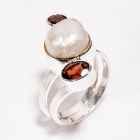 Baroque Pearl With Cut Gemstone 925 Sterling Silver Ring