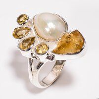 925 Sterling Silver Ring Baroque Pearl Peridot Gemstone Ring Size