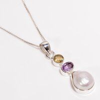 Three Stone Pendant With Box Chain 925 Sterling Silver