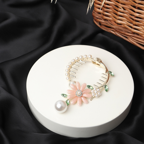 Pink Flower Bun Clip