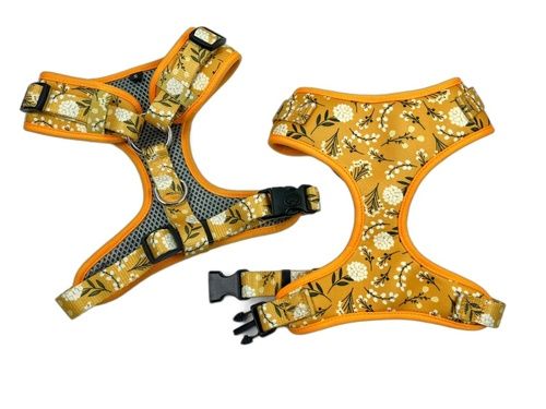 Yellow Floral Set Harness Collar Leash Bow