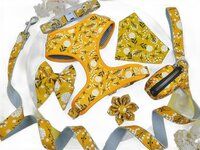 Yellow Floral Set Harness Collar Leash Bow