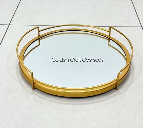 Round Gifting Tray in iron with golden powder coated finish customised