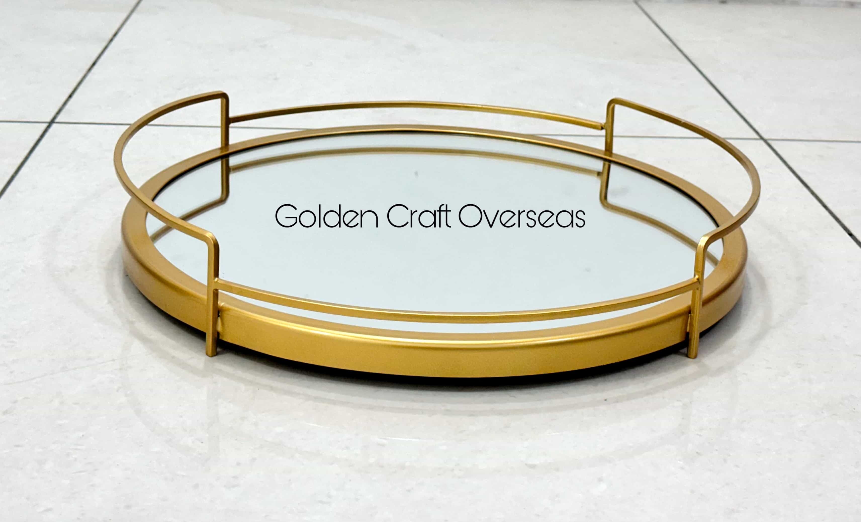 Round Gifting Tray in iron with golden powder coated finish customised