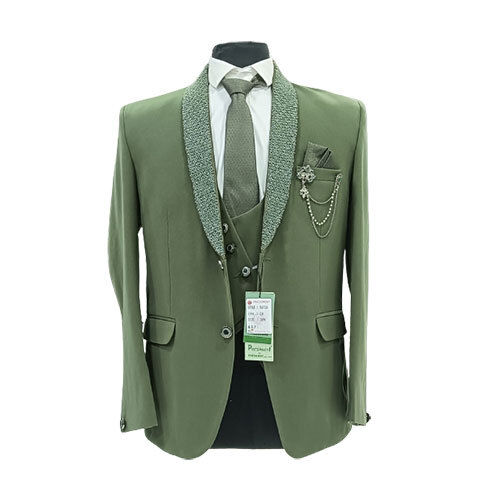 Multi Coloured Mens Light Green Five Piece Designer Suit