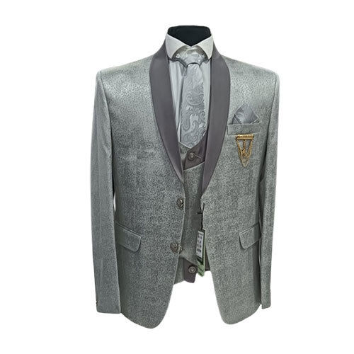 Multi Coloured Mens Grey Printed Five Piece Suit