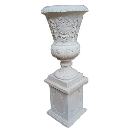 White Stone Hand Carved Flower Pot