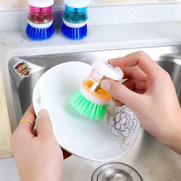 PLASTIC WASH BASIN BRUSH CLEANER WITH LIQUID SOAP DISPENSER (MULTICOLOUR) (0159)