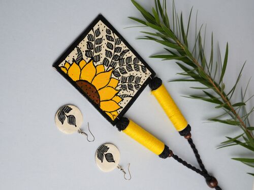 Flower Ceramic Handmade Nacklace With Earrings
