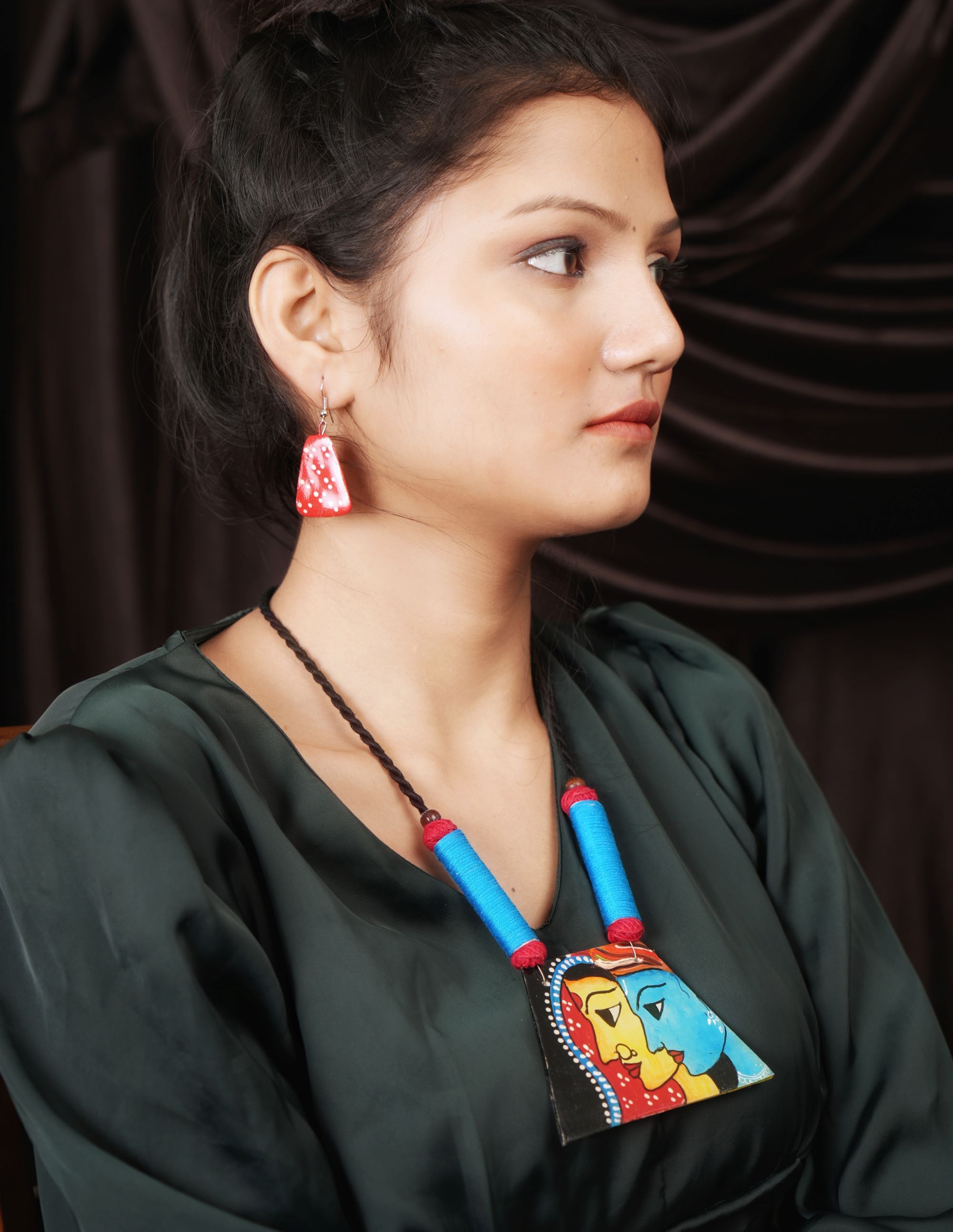 Girl Boy Ceramic Handmade Nacklace With Earrings