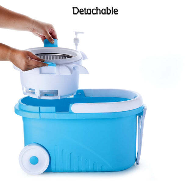 GANESH PRIME PLUS STEEL SPINNER BUCKET MOP 360 DEGREE SELF SPIN WRINGING WITH 2 ABSORBERS FOR HOME AND OFFICE FLOOR CLEANING MOPS SET (8713)