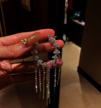Gold Electroplated Rhinrstone Studded Tassel Earbone Clip Long Earrings