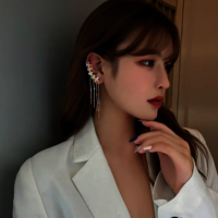 Gold Electroplated Rhinrstone Studded Tassel Earbone Clip Long Earrings