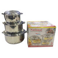Stainless Steel Insulated Hot Pot 3 Pcs Set - Stainless Steel, Various Sizes, Silver | Durable, Insulated, Dishwasher Safe, Polished Finish