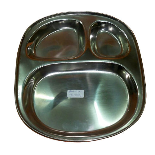 Stainless Steel 2 Compartment Plate - Color: Sliver