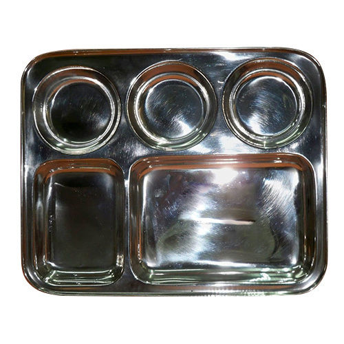 Stainless Steel 5 Compartment Plate - Color: Sliver