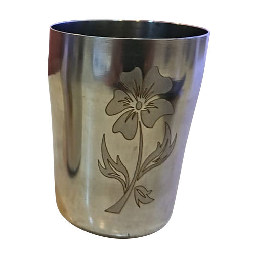 Floral Print Stainless Steel Water Glass - Color: Sliver