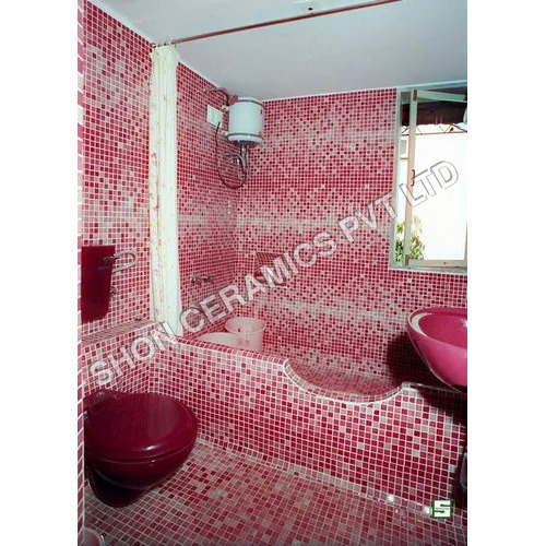 Bathroom Mosaic Tiles - Glass Gloss Finish, Mosaic Material | Whites, Reds/Pinks, 4-8mm Thickness, Ideal for Ceiling Interior Applications