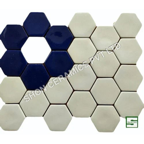HEXA Big Glass White - Ceramic Plain Medallion Tile, 1x1 Feet Size | Blues and Whites, Antibacterial, Non-slip, Matt Finish