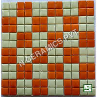 Sq 24 Glass Tiles - Glass Material, 2x4 Feet, Gloss Finish | Antibacterial, Non-slip, Orange & White Mosaic Tiles, 5-9 Mm Thickness