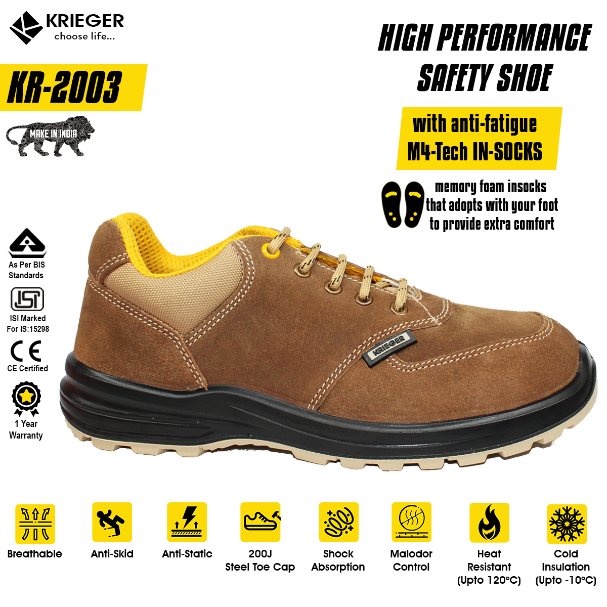Krieger KR2003 Safety Shoe Sporty Look 200J Steel Toe Cap Double Density PU Sole ISI Marked