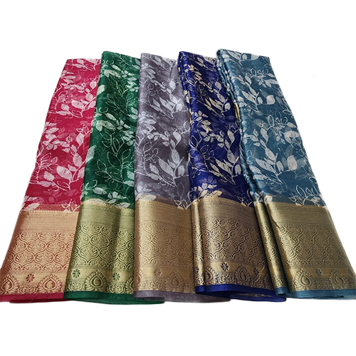 Ladies Leaf Print Organza Saree