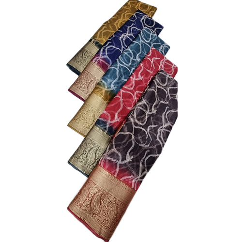 Ladies Printed Khadi Border Organza Saree