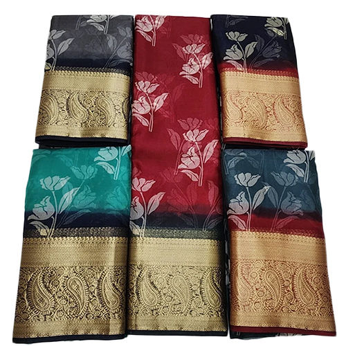 Multicolor Floral Print Organza Saree