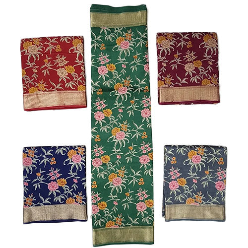 Multicolor Ladies Floral Khadi Border Organza Saree