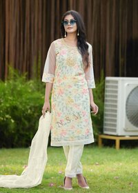 Heavy Handwork Organza Digital Printed Kurti Sets