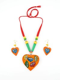 Heart Wooden Handmade Nacklace With Earrings