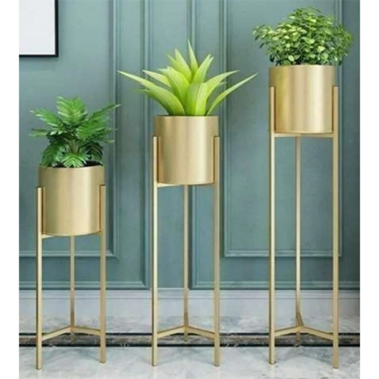 Decorative Metal Planter With Stand - Color: Golden