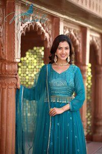 Designer Pure Georgette Gown with Embroidery Work