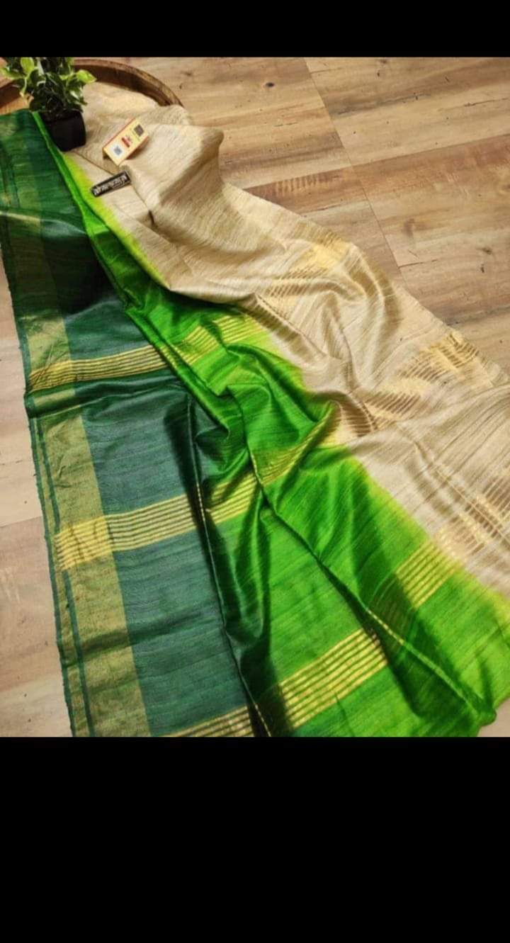 Pure Tussar giccha zari border  3rd dye silk saree