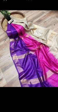 Pure Tussar giccha zari border  3rd dye silk saree