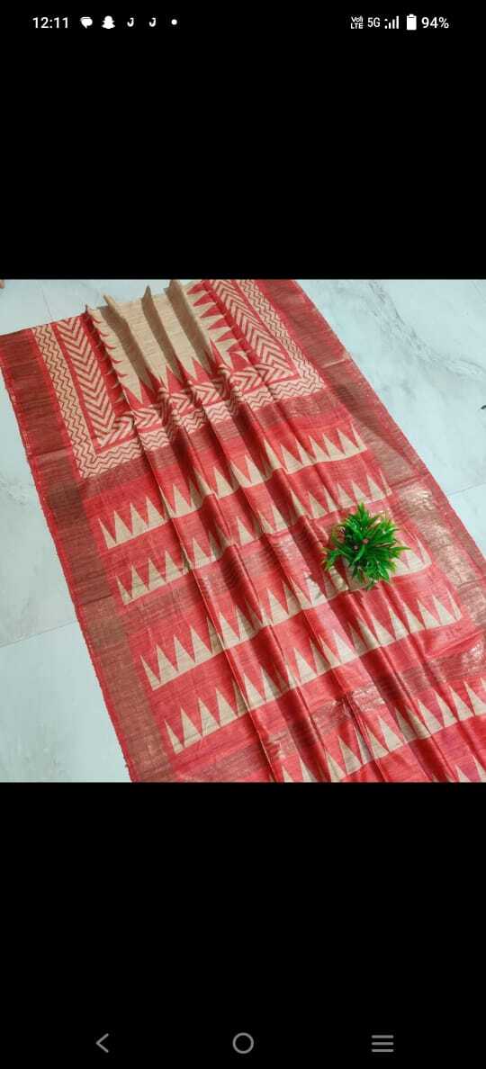 Pure tussar gheecha printed saree