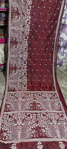 Kantha embroidery on blended Bangalore silk sarees