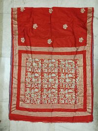 Hand Ari embroidery on pure katan silk saree