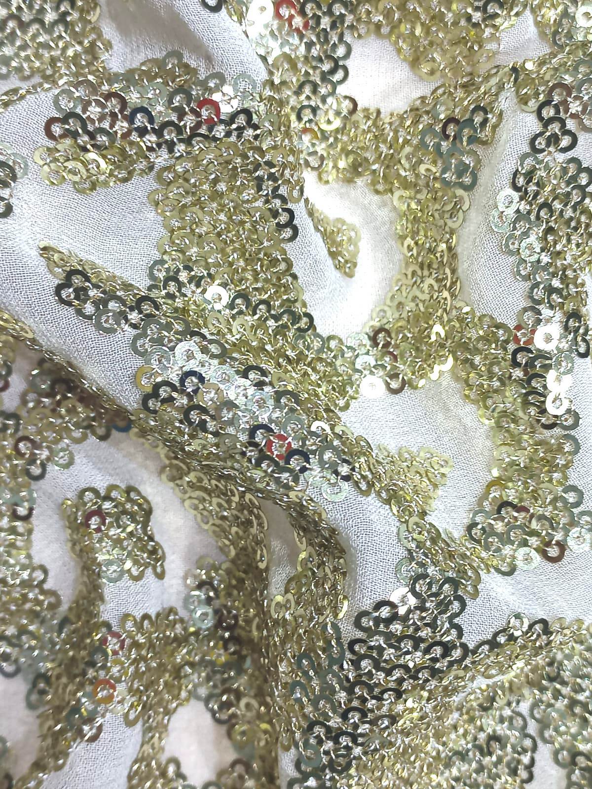 Beige sequins embroidery fabric for western wear cheap