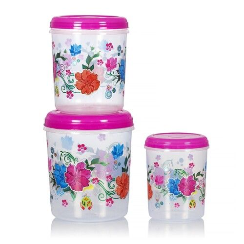 Flower Printed Plastic Round Container Set